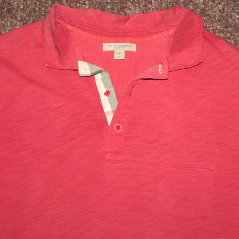 Auth  $439 Men's Burberry Nova Check Red Short Sleeve Polo Shirt Sz M - Picture 2 of 10
